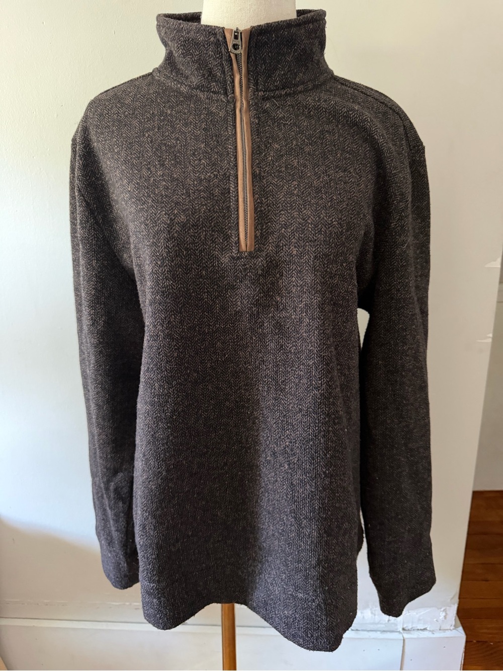 American Outdoor Co True Grit brown herringbone 1/4 zip sweater jacket